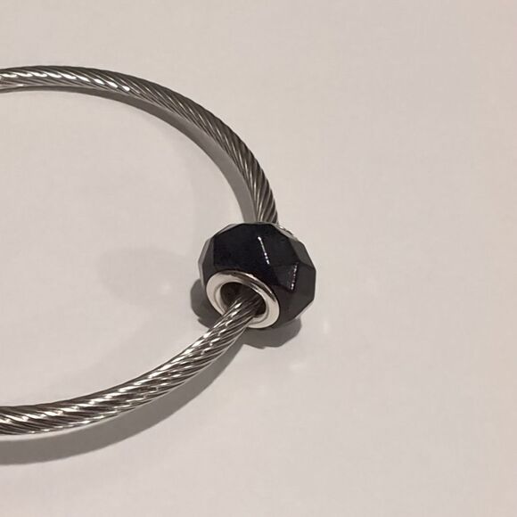 Silver Black Faceted Charm for Pandora Style Bracelet - Picture 4 of 4